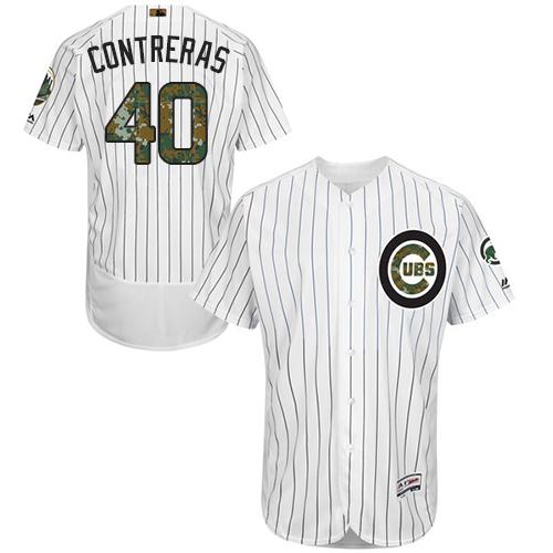 Cubs #40 Willson Contreras White(Blue Strip) Flexbase Authentic Collection Memorial Day Stitched MLB Jersey